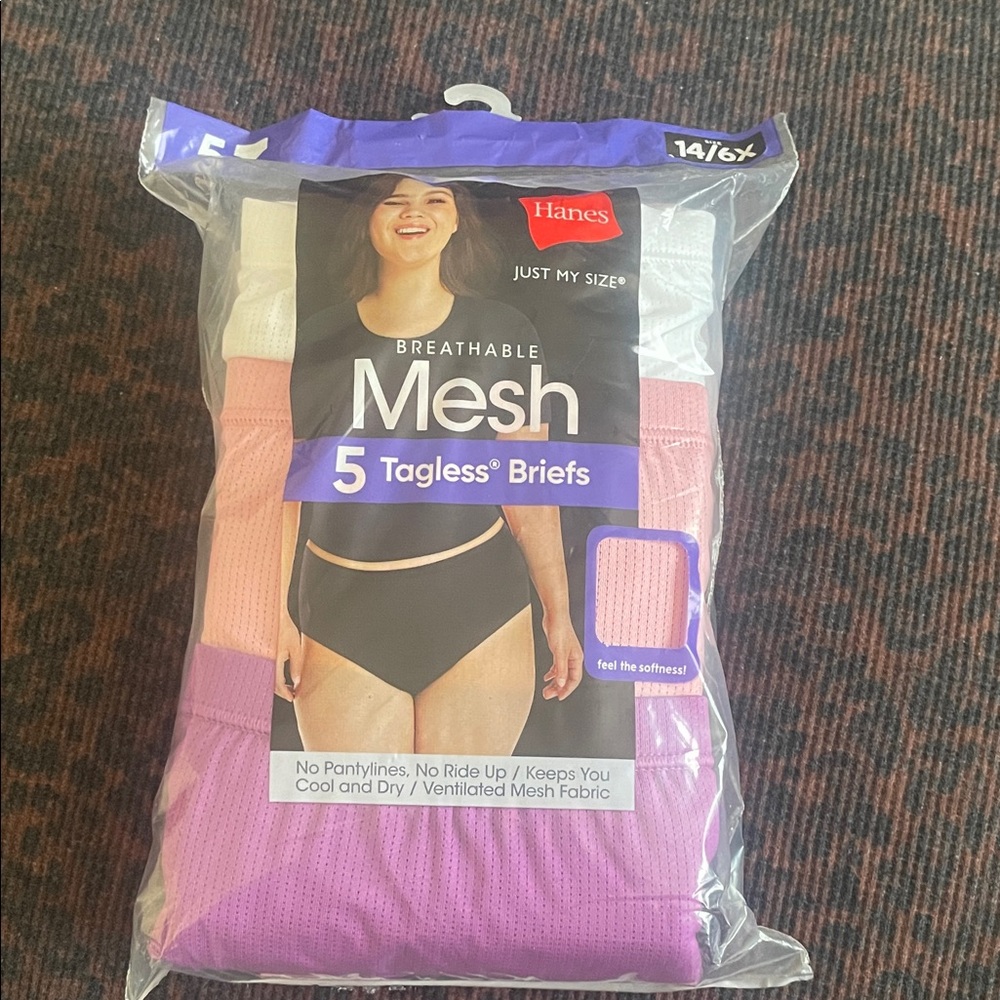 Hanes Just My Size Mesh Tagless Briefs 5-Pack - White, Pink, Purple Size 14/6X